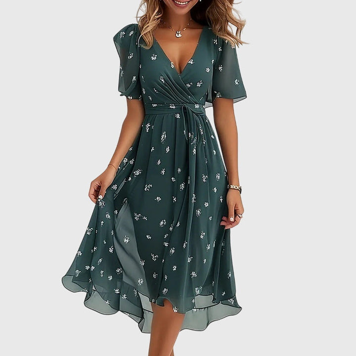Elegant Catalina Chic Midi Dress, flowy and versatile for special occasions or everyday summer wear.