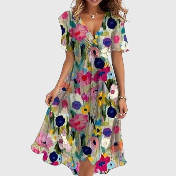 Chic women's midi dress: Catalina design with elegant flutter sleeves, V-neck, and a comfortable, flowy fit.