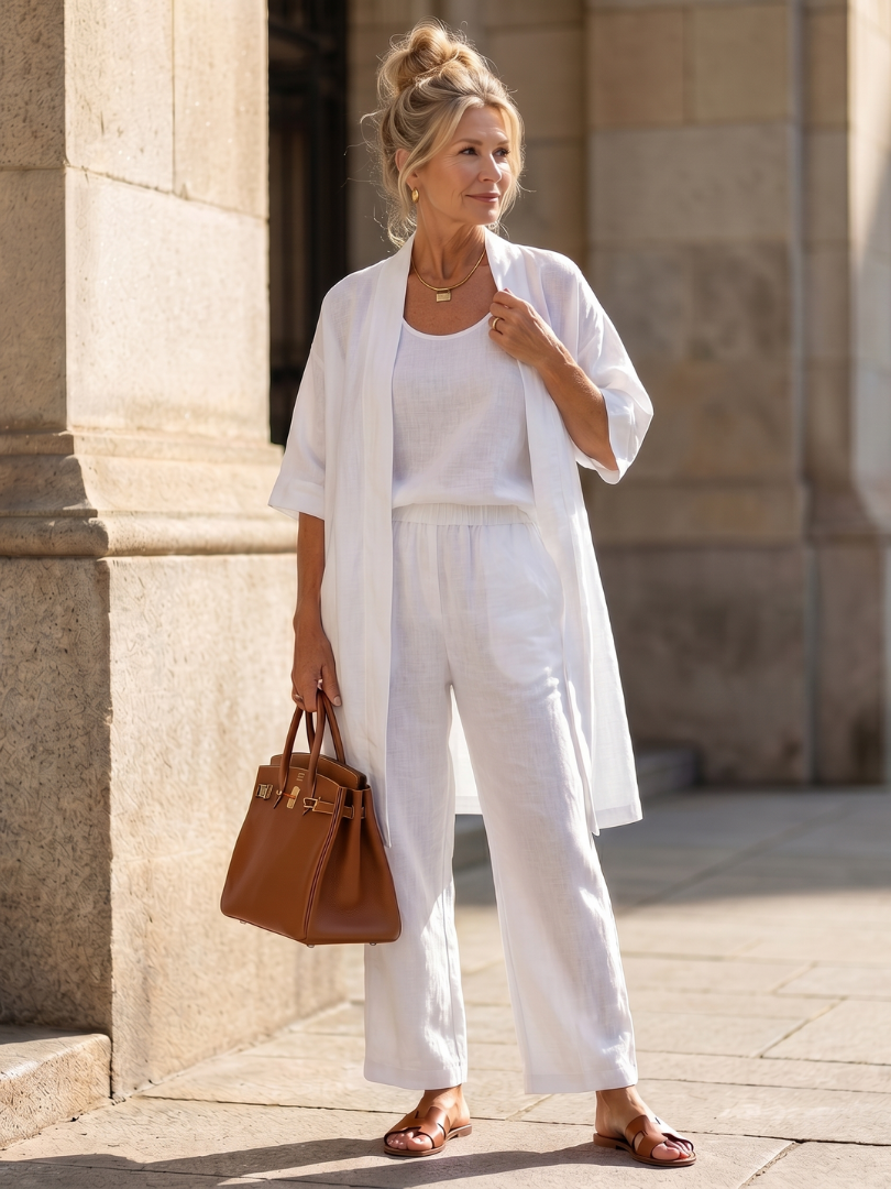 Women's casual fashion set: relaxed fit top, wide-leg pants, perfect for everyday style.