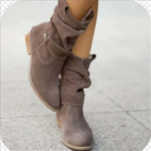 Fashionable women's slouch boots, perfect ankle footwear for stylish casual outfits. Comfortable with a low heel.