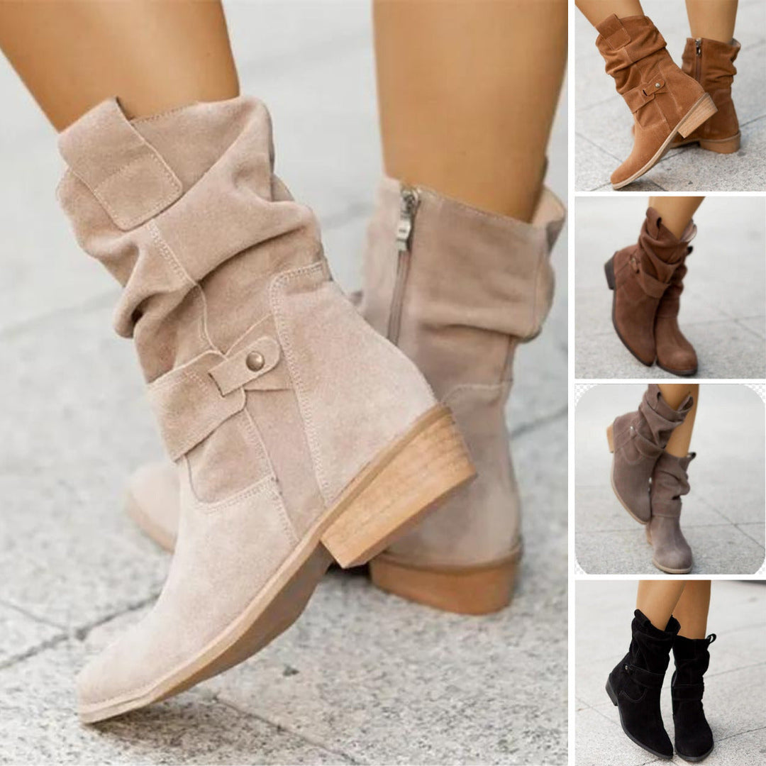 Versatile women's chic ankle slouch boots, comfortable and stylish footwear with a low heel and modern design.