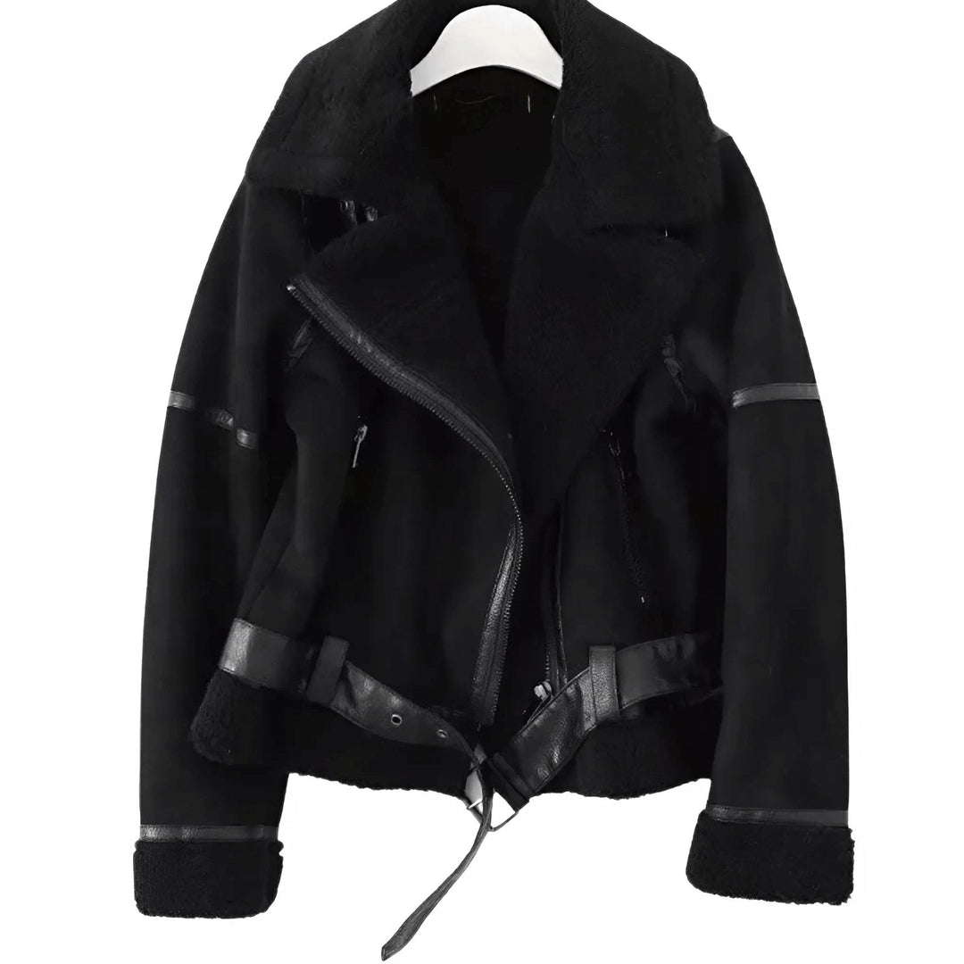 Back view of a stylish women's bomber jacket, perfect for fall and winter fashion outerwear.