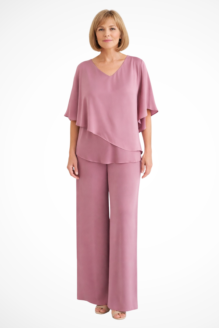 Women's chic batwing top & wide leg trousers 2-piece set. Relaxed fit, stylish casual wear.