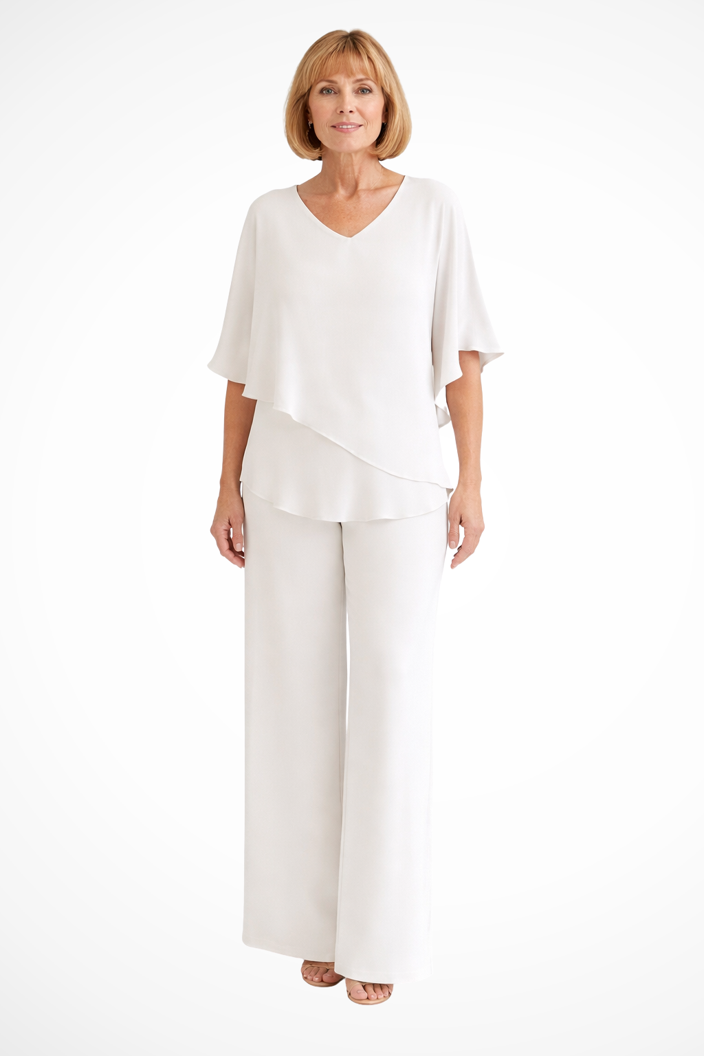Women's fashion two-piece: batwing top & flowing wide leg trousers. Ideal for versatile casual wear.