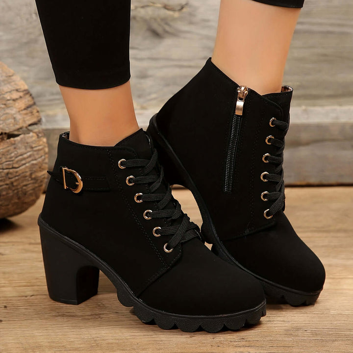 Fashionable women's ankle boots, chic block heel & stylish buckle. Elevate your outfit with these versatile boots.