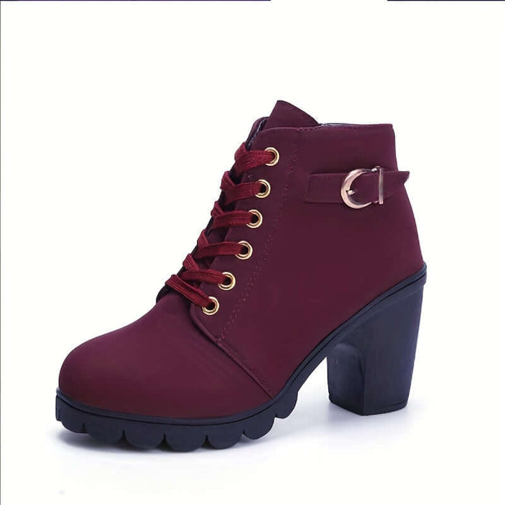 Versatile green women's ankle boots, block heel for stability. Stylish buckle detail for a fashion-forward look.