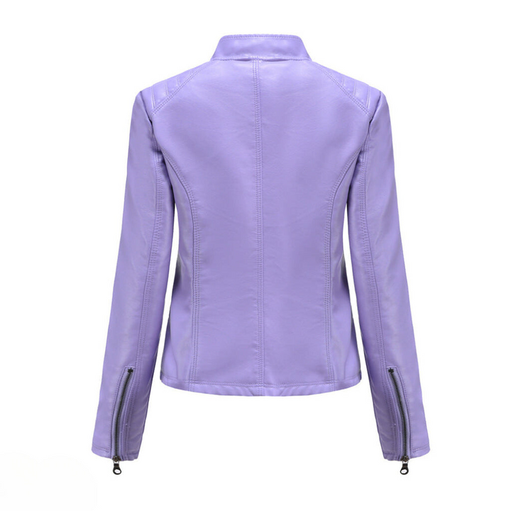 Elegant black women's leather jacket, versatile everyday fashion, slim fit.