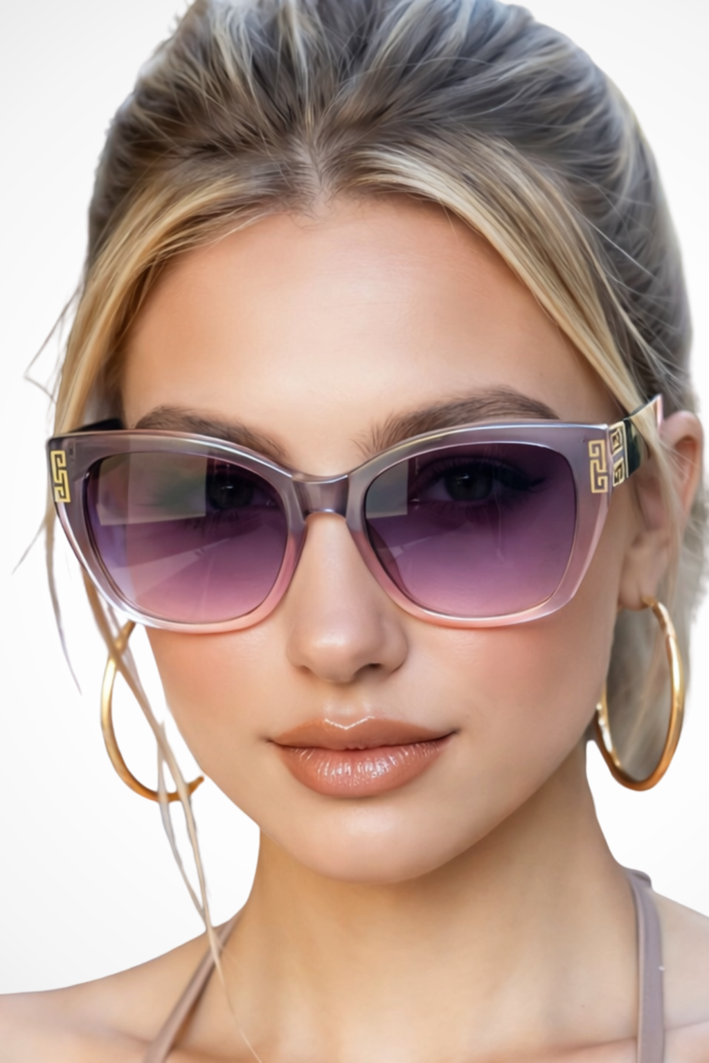 Luxurious women's cat eye sunglasses, a high-fashion accessory with exquisite gold details.