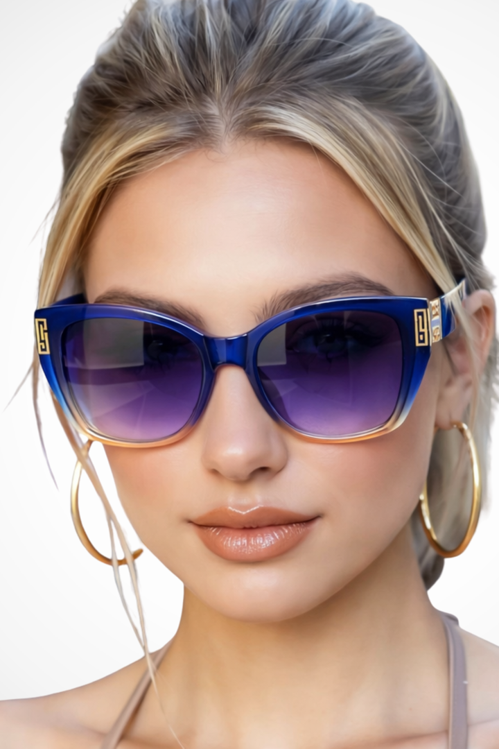 Modern women's cat eye eyewear, combining classic shape with striking gold detail.