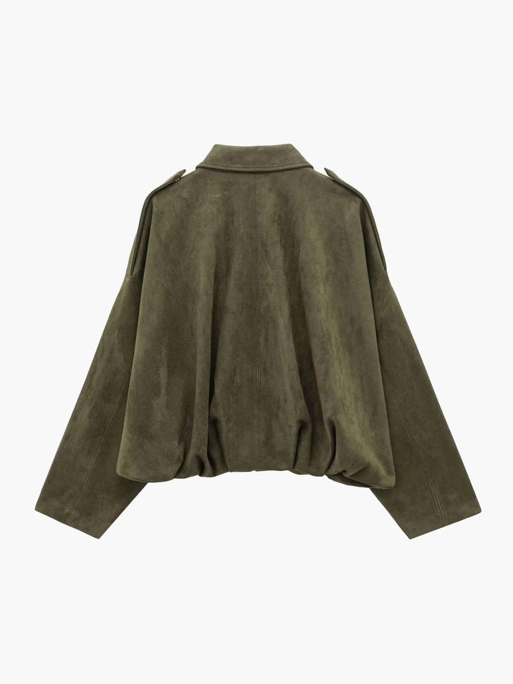 Modern women's bomber jacket with a stylish collar, ideal for effortless everyday streetwear fashion.