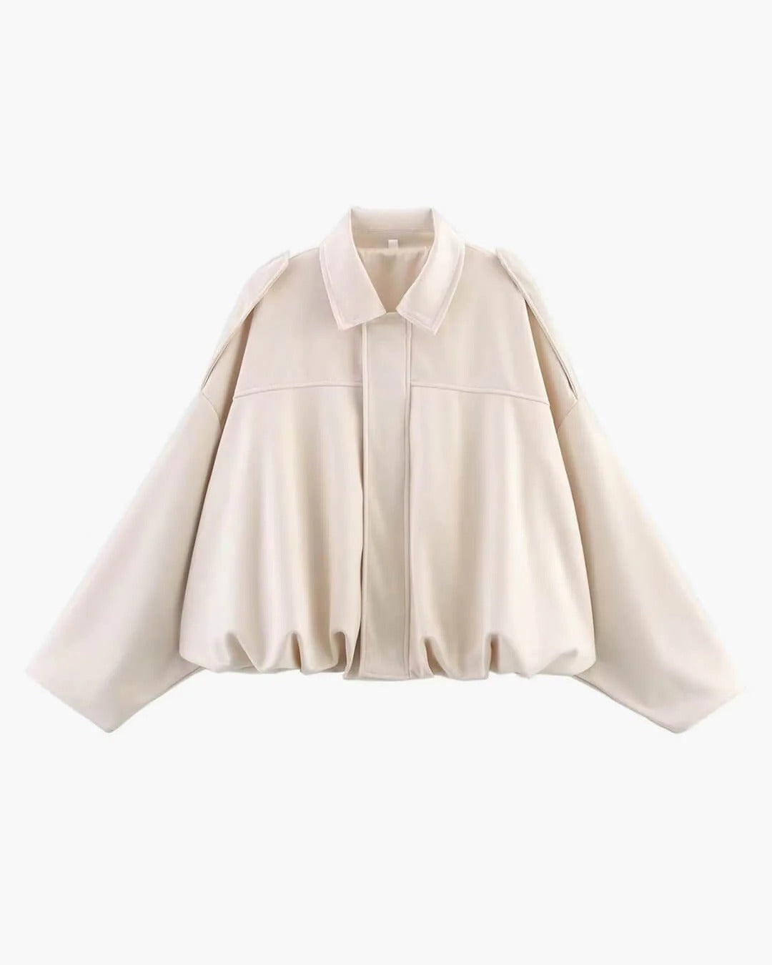 Modern women's collared bomber jacket, an essential piece for effortless and elegant everyday style.