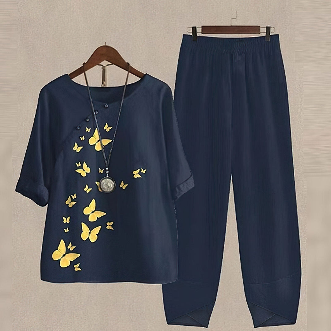 Relaxed fit women's shirt and trouser set, a comfortable and chic two-piece for everyday wear.