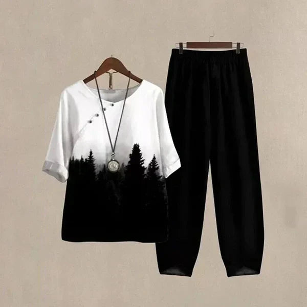 Women's versatile matching shirt & trouser set. Chic two-piece perfect for casual spring fashion.
