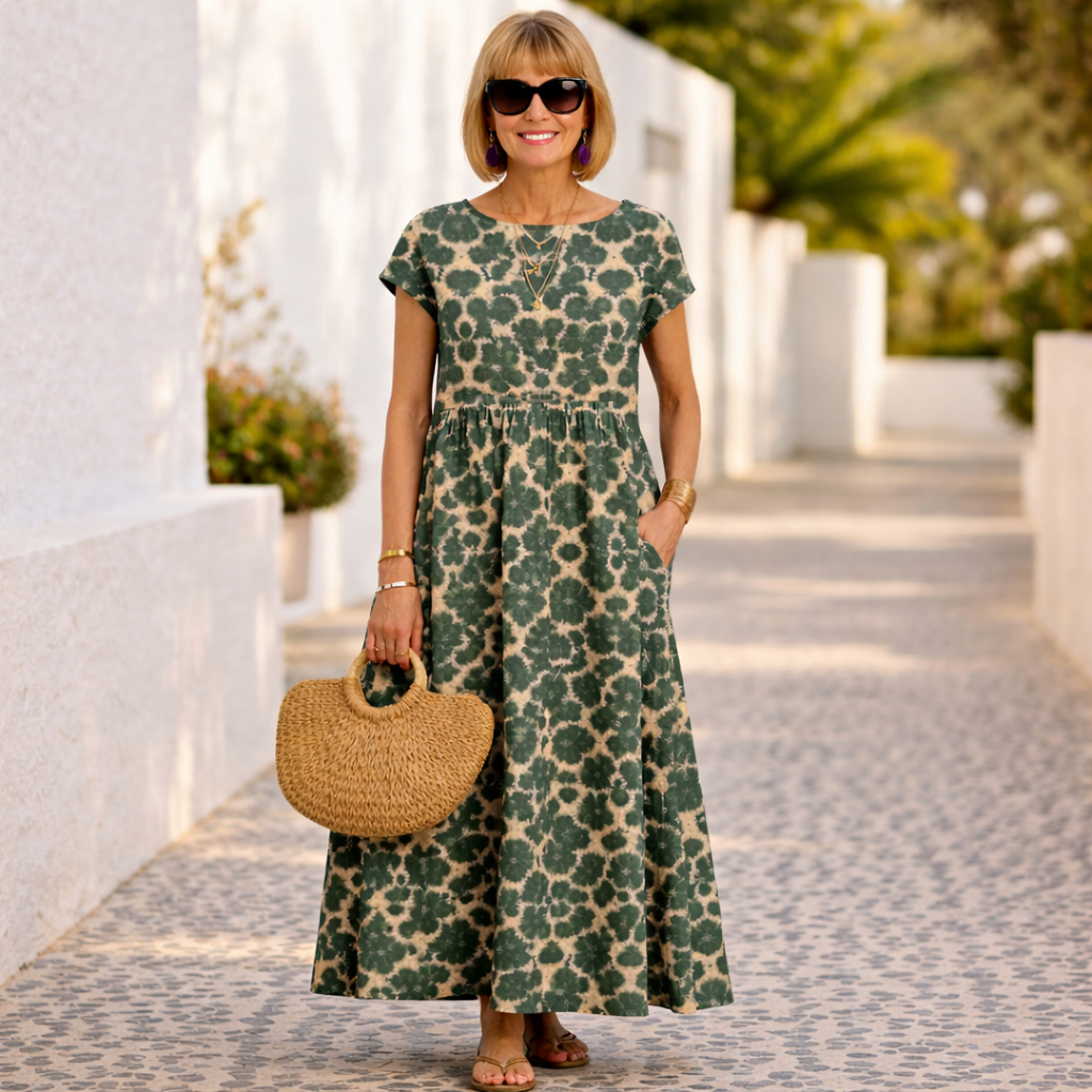 Gorgeous women's spring midi dress featuring a detailed floral pattern and a comfortable, elegant flowy fit.