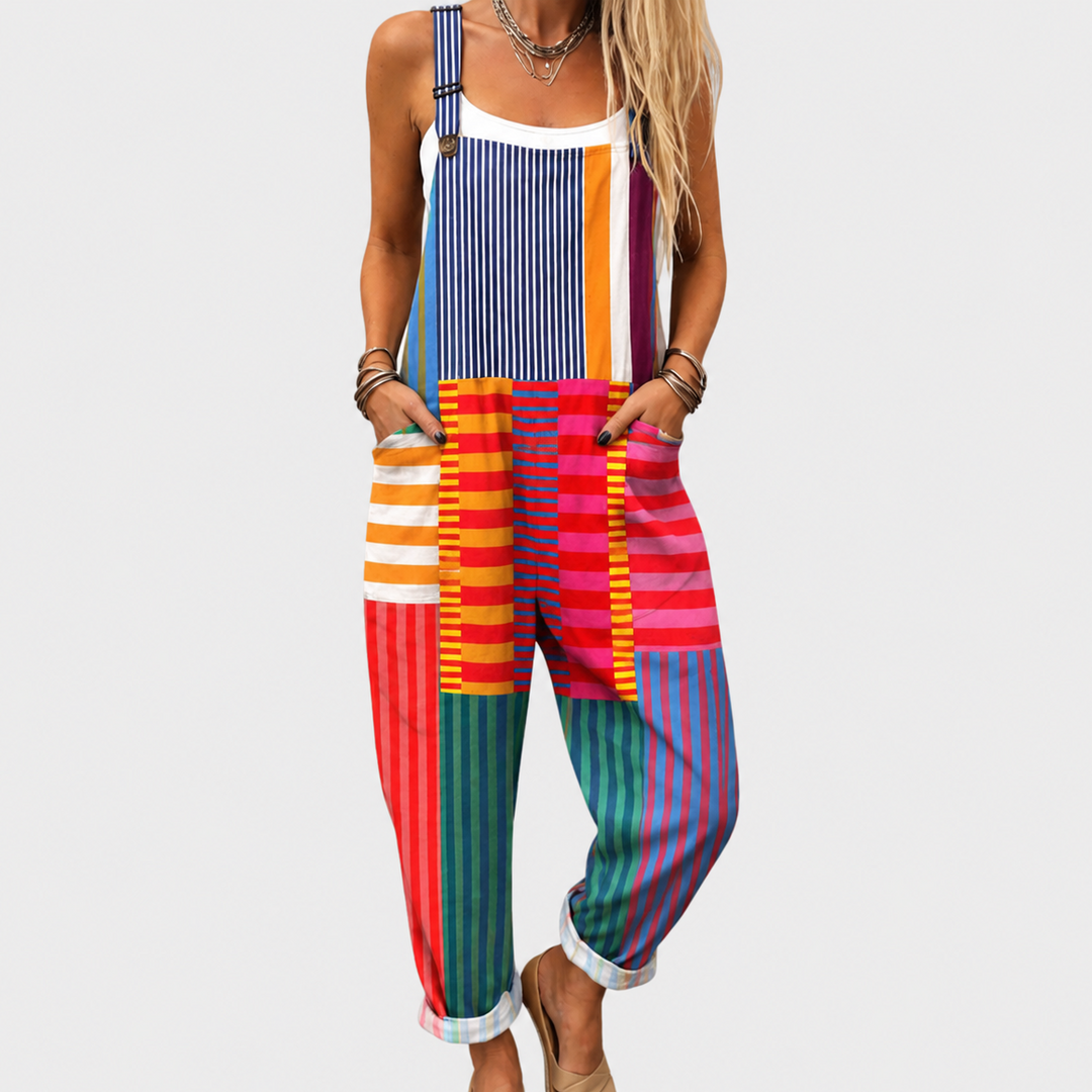 Women's chic floral printed wide-leg jumpsuit. Comfortable, relaxed fit, adjustable straps. Perfect for summer & travel.