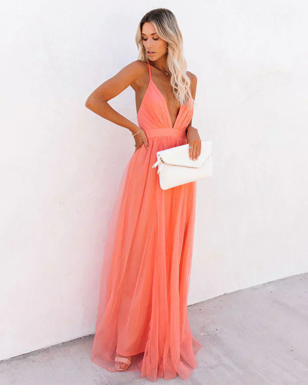 Elegant women's flowing maxi dress with flattering silhouette. Ideal for special occasions & versatile wear.