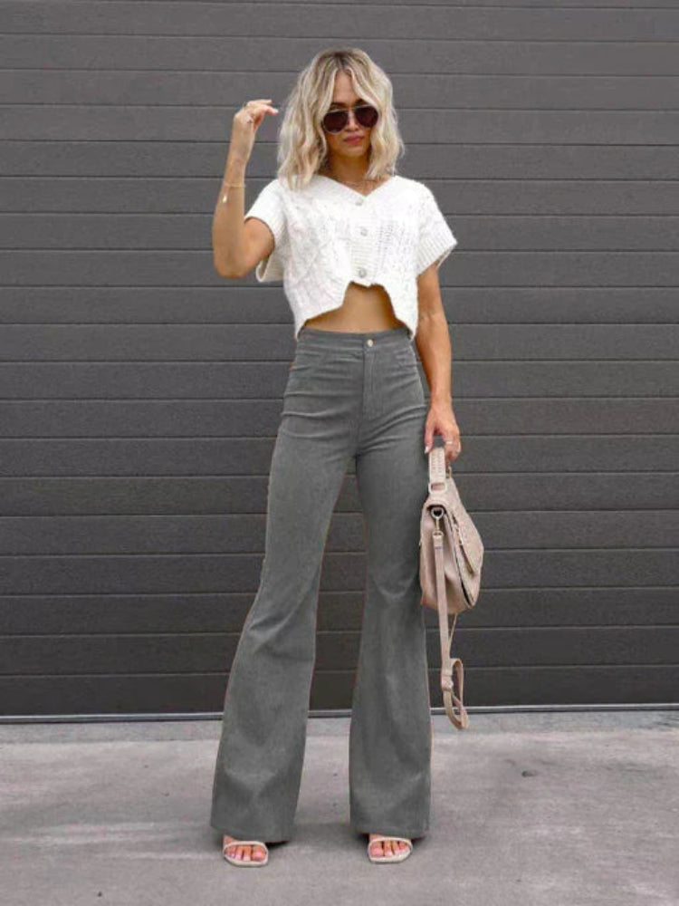 Versatile women's high-waisted flare pants, a comfortable yet chic bottom for everyday casual wear.