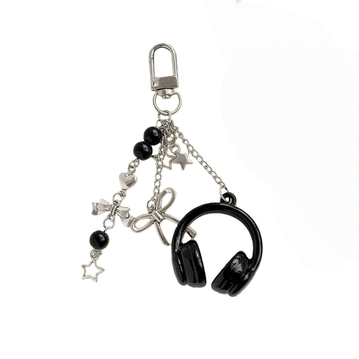 Chic women's headphone keychain, a fashionable bag charm and key holder accessory.