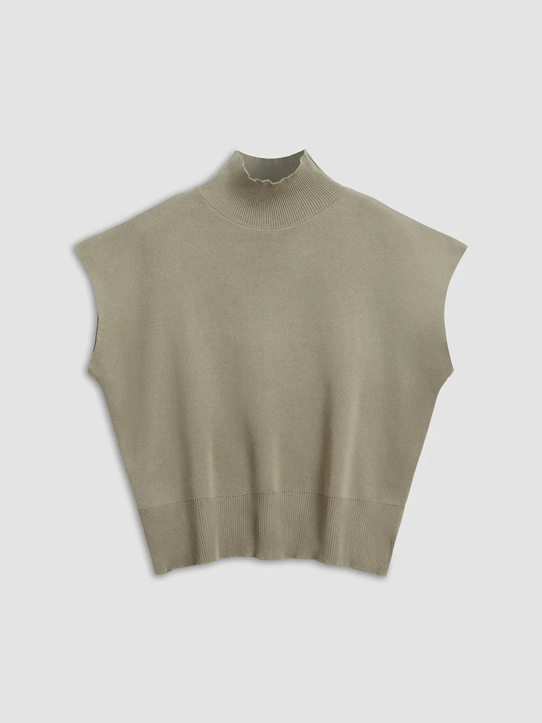 Sophisticated women's cap-sleeve top, mock-neck & padded shoulders. Chic for any occasion.