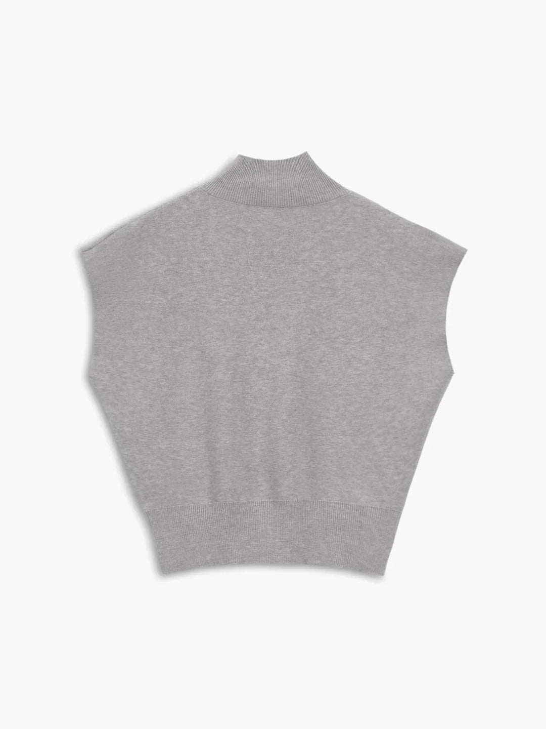 Elegant women's cap-sleeve sweater, mock-neck & padded shoulders. A modern wardrobe staple.