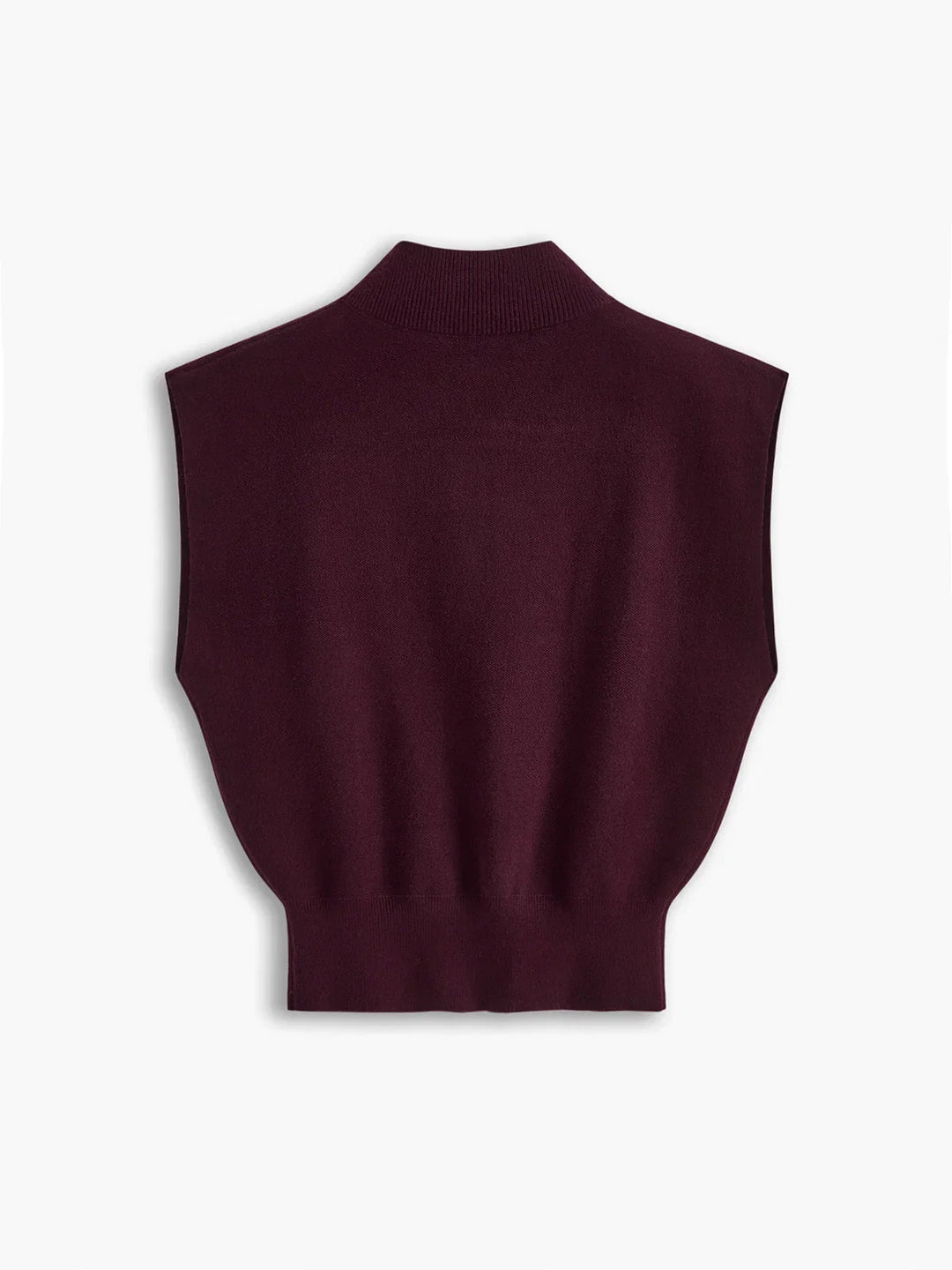 Sophisticated women's mock-neck top, padded shoulders & cap sleeves. Perfect for layering.