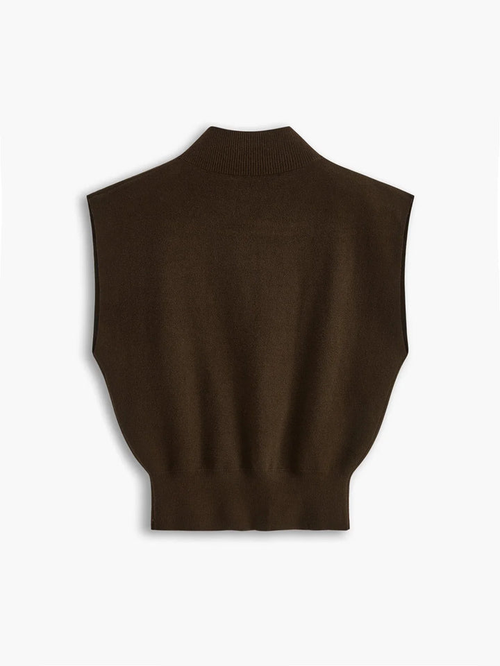 Women's chic mock-neck top, padded shoulders, cap sleeves. Elegant for everyday & office.