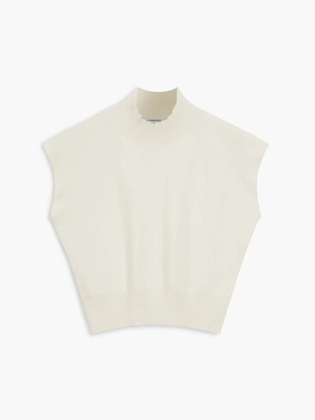 Modern women's top: mock neck, padded shoulders, cap-sleeves. Versatile & elegant fashion.