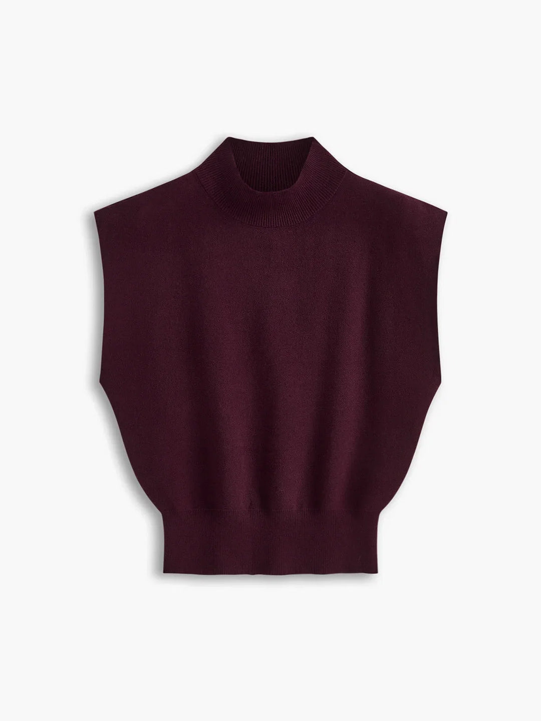 Versatile women's mock-neck top with padded shoulders & cap sleeves. A modern staple.