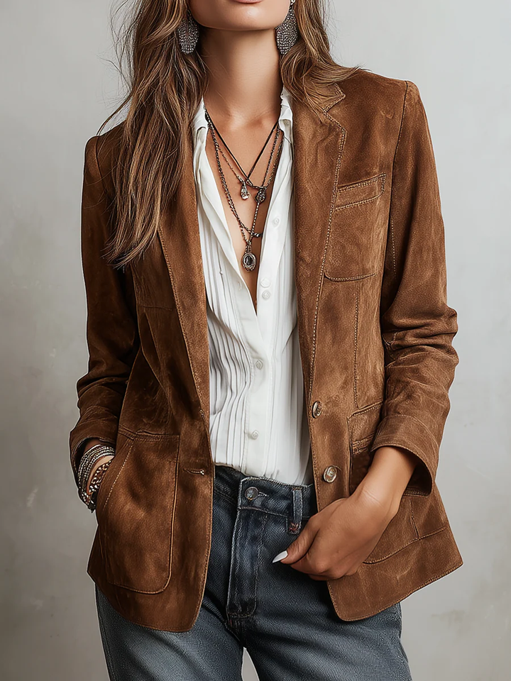 Women's chic notch lapel button-down blazer. Perfect for office or casual stylish autumn outerwear.