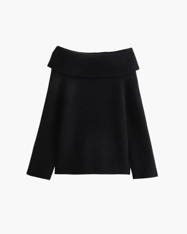 Women's chic off-shoulder sweater, soft knit relaxed fit for elegant autumn style.