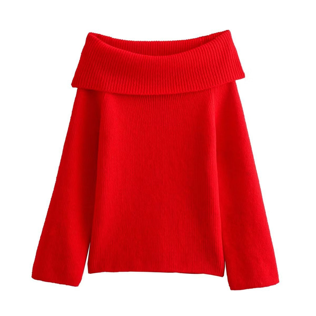 Chic women's off-shoulder sweater, versatile knit pullover for stylish casual wear in autumn/winter.