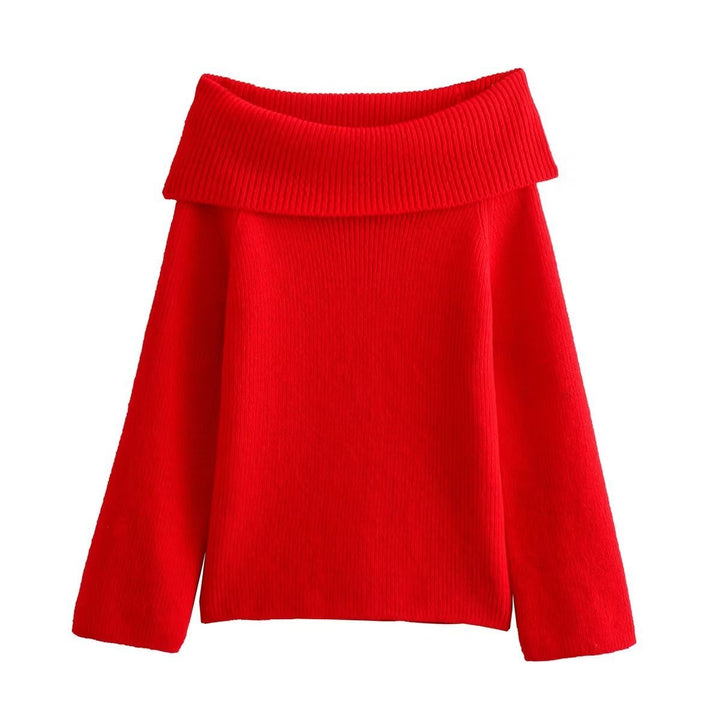 Chic women's off-shoulder sweater, versatile knit pullover for stylish casual wear in autumn/winter.