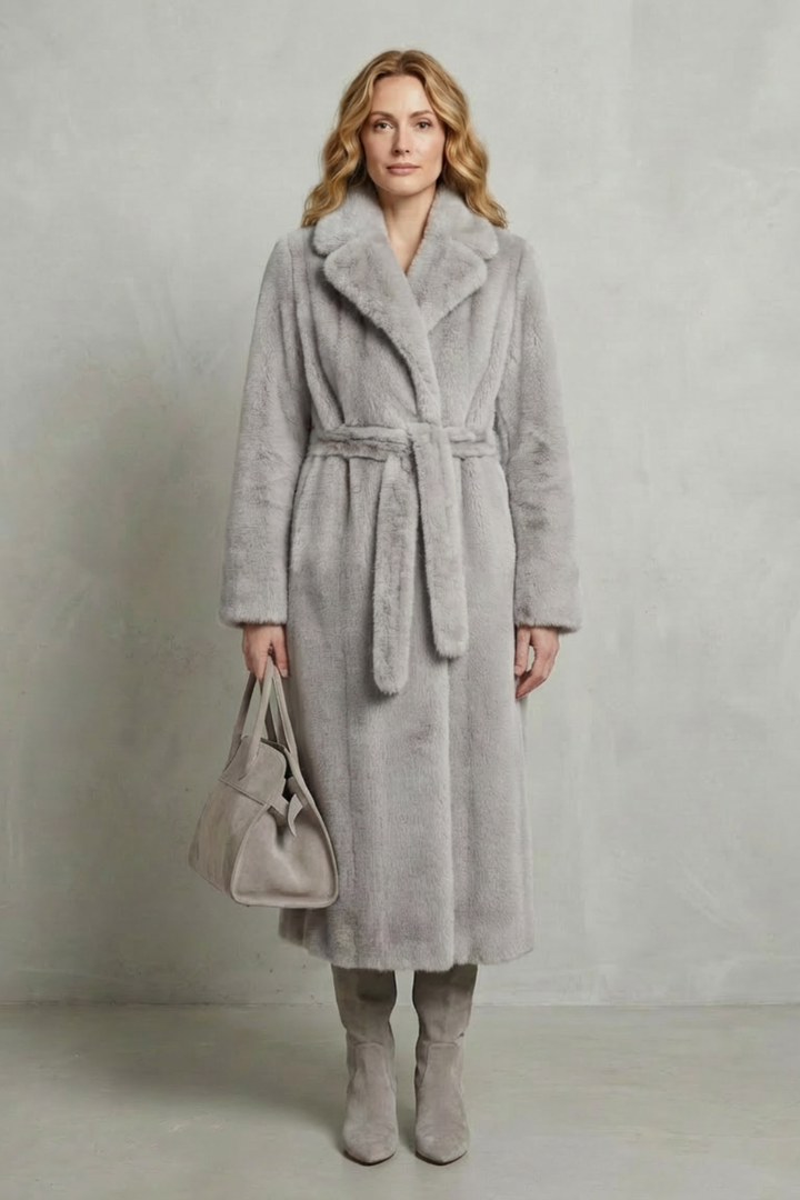 Modern women's oversized long coat, perfect for an elegant and warm winter ensemble.