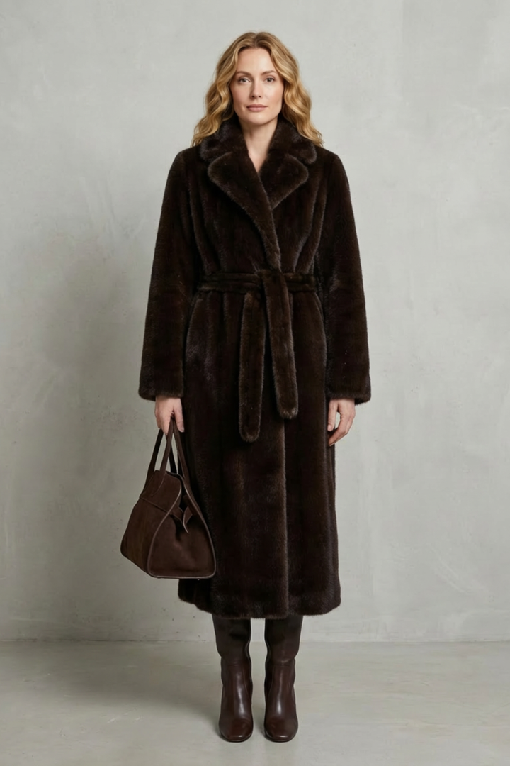Stylish women's oversized long winter coat, offering warmth and a modern fashion statement.