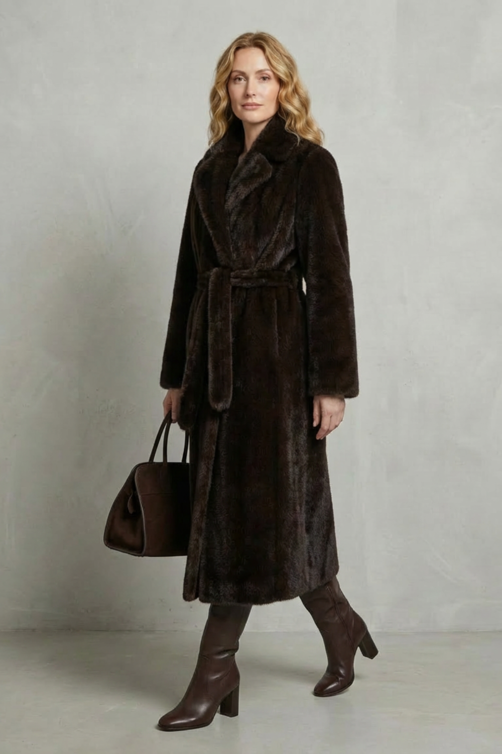 Elegant women's long oversized coat for winter, featuring a sophisticated design and cozy feel.