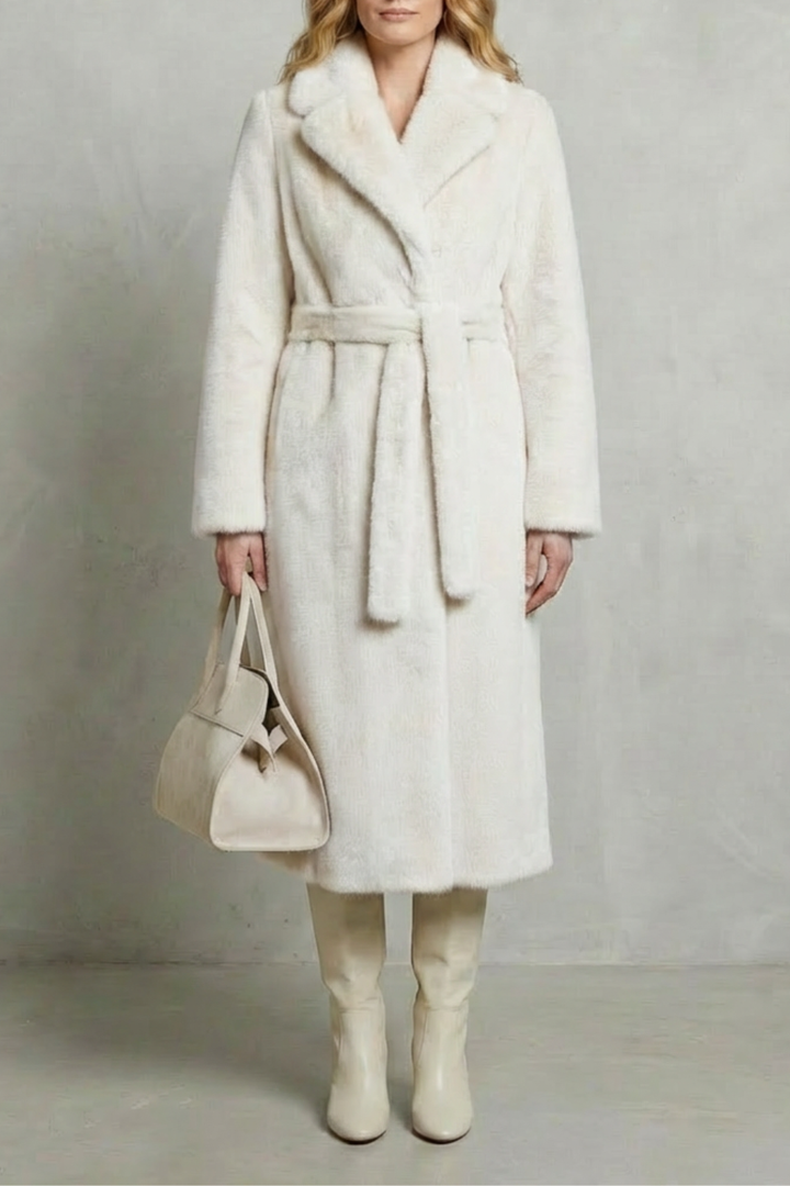 Luxurious women's long oversized winter coat, combining elegance with practical warmth.