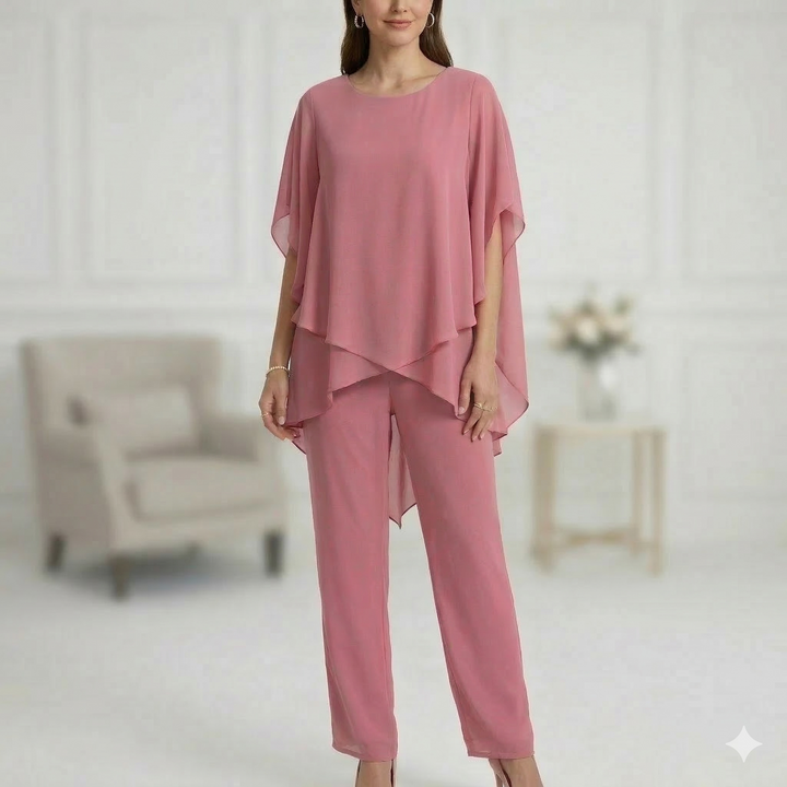 Stylish women's relaxed outfit set, comfortable for loungewear or a chic casual look.