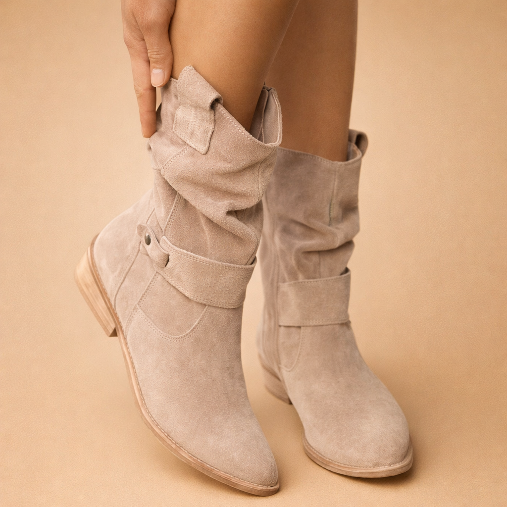 Women's chic slouch ankle boots with modern buckle detail, perfect for fall & winter fashion.