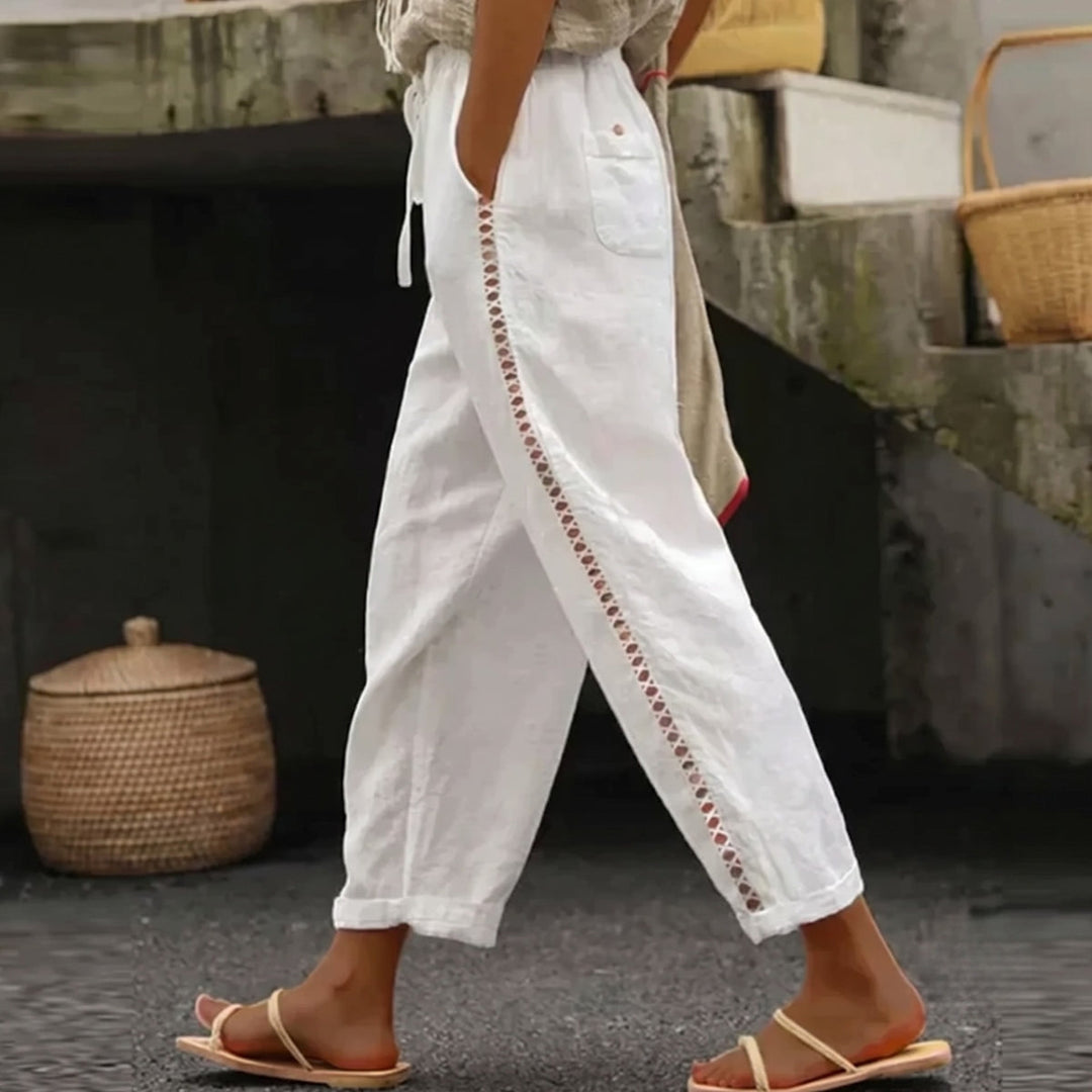Women's chic striped high waist trousers, perfect for effortless summer style & versatile casual wear.