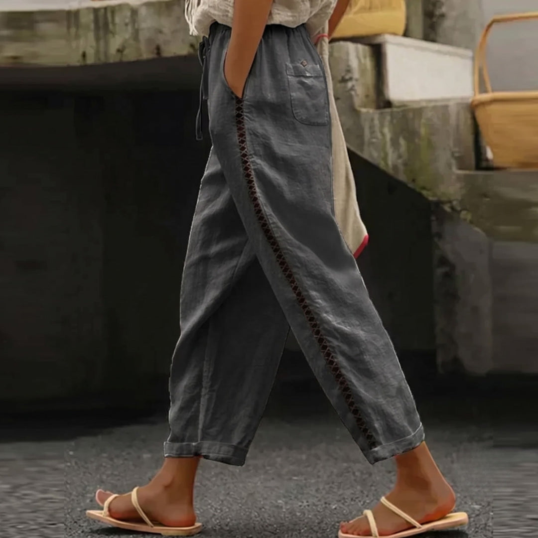 Tailored women's high waist striped ankle length pants. Chic & versatile for fashion-forward casual apparel.