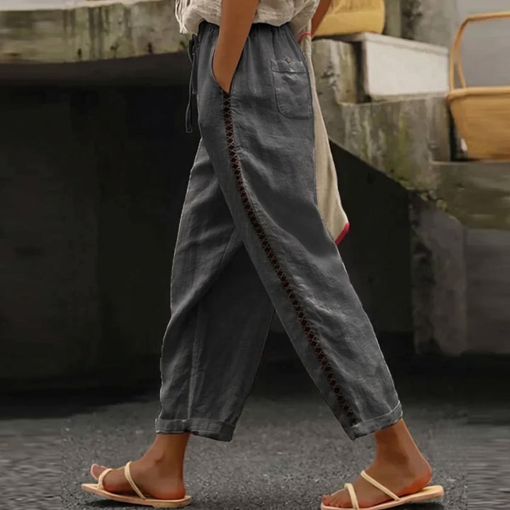 Tailored women's high waist striped ankle length pants. Chic & versatile for fashion-forward casual apparel.