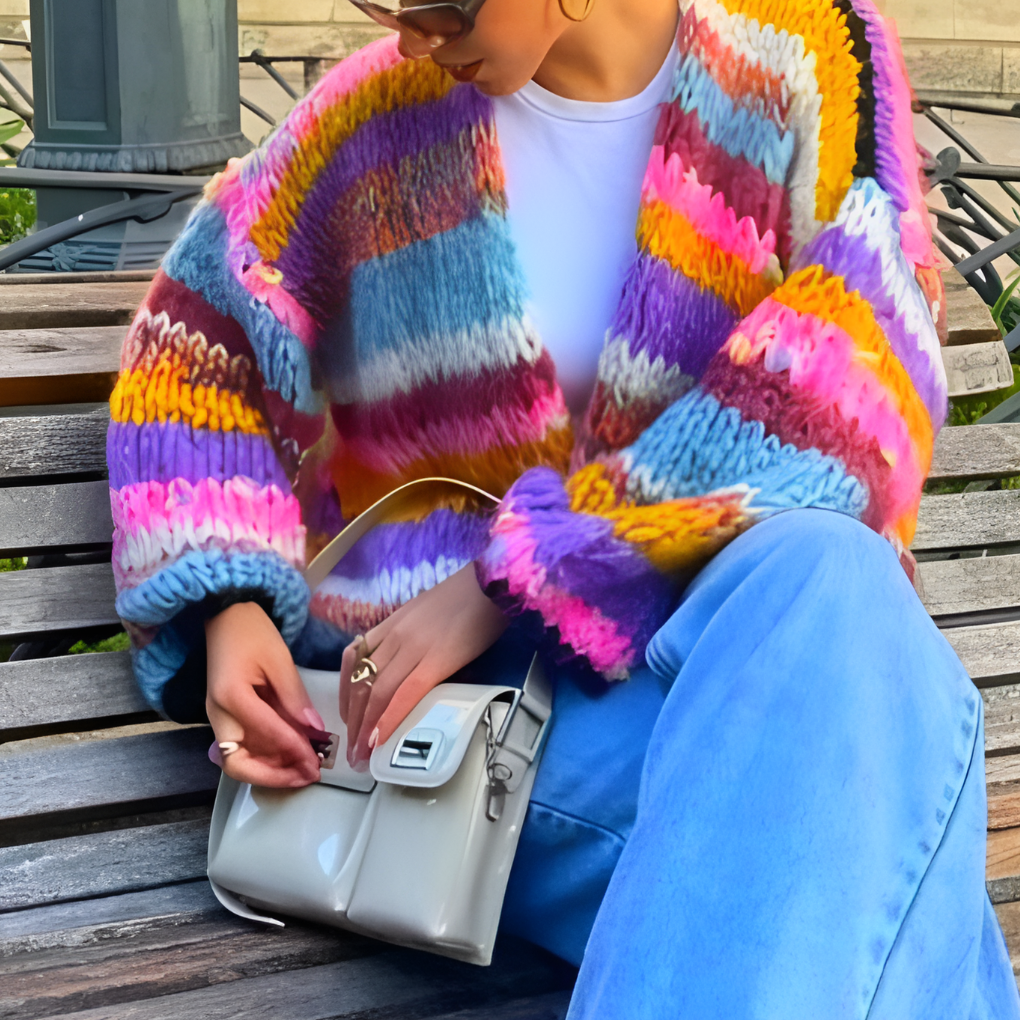Women's chic striped open-front cardigan. Perfect for stylish layering, casual or office wear.