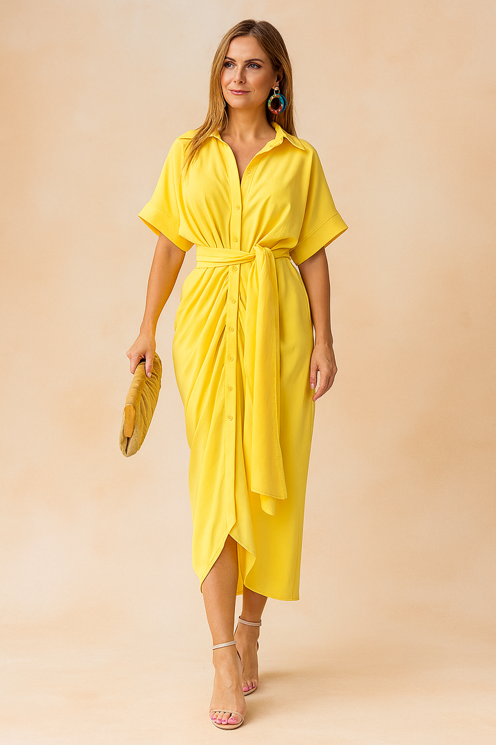 Versatile women's maxi summer dress with chic bow detail, relaxed fit, and short sleeves for both casual & elegant wear.
