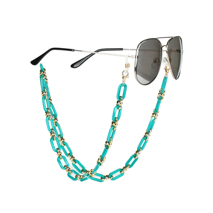 Trendy women's eyewear: chic sunglasses with an integrated anti-loss chain for secure, stylish wear.