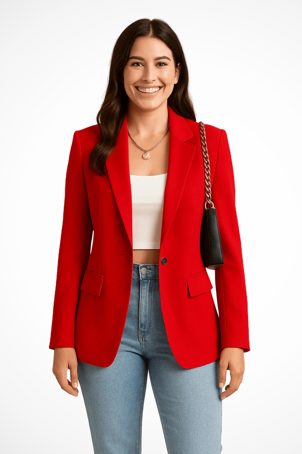 Chic women's tailored blazer with a single button, perfect for a polished & sophisticated style.