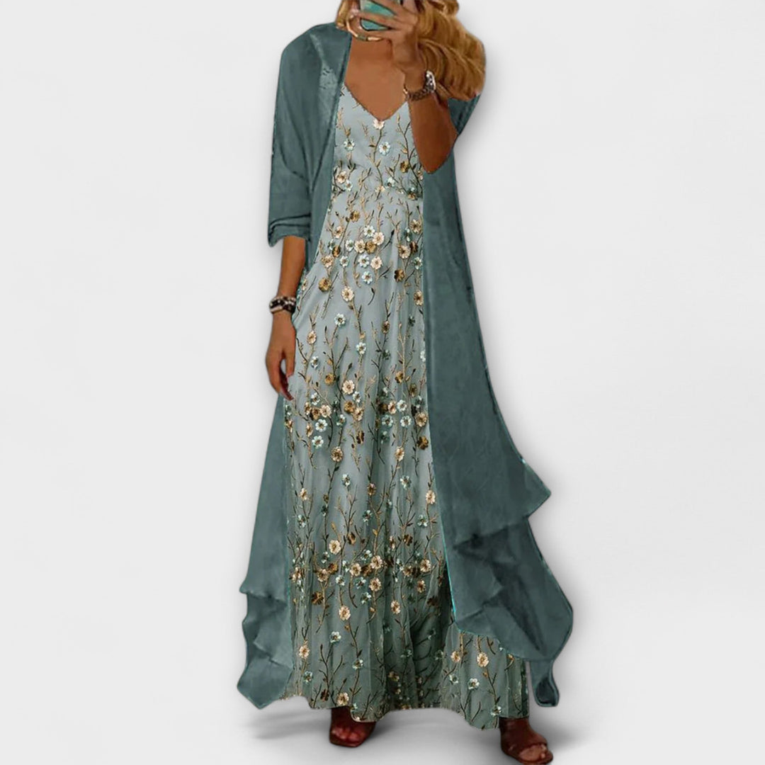 Stylish women's two-piece co-ord maxi dress set for versatile casual chic outfits, ideal for summer days.