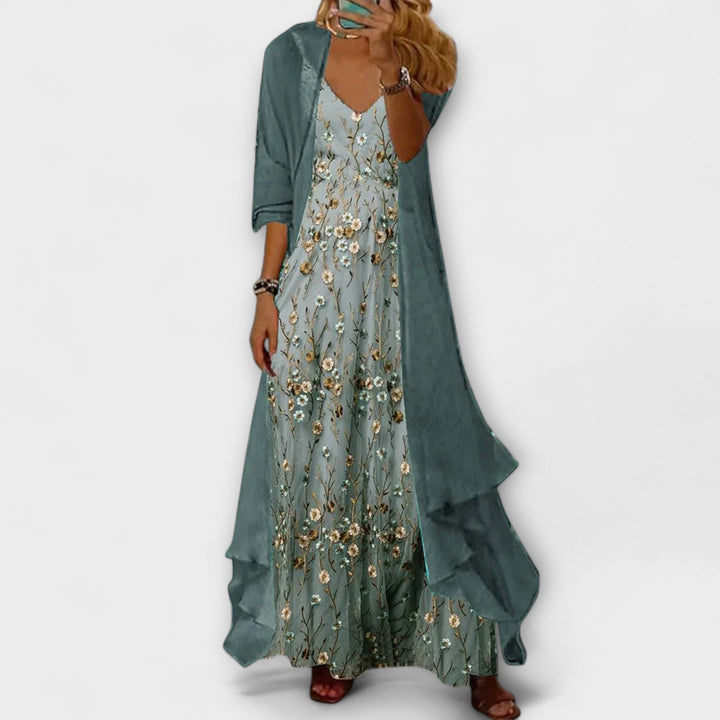 Stylish women's two-piece co-ord maxi dress set for versatile casual chic outfits, ideal for summer days.