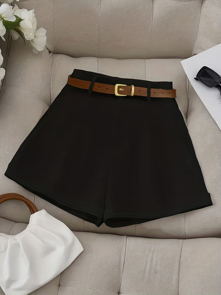 Ladies' classic belted shorts. Comfortable, chic, and versatile for everyday wear. Ideal tailored casual fashion for women.