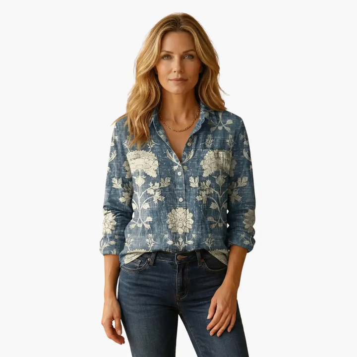 Smart casual women's long sleeve button-down top, a versatile blouse for work, office, and daily wear.