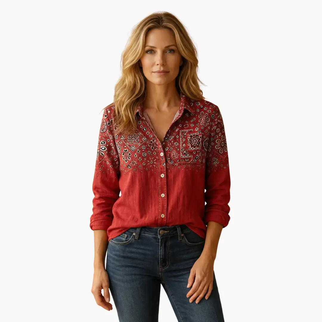 Versatile women's long sleeve button-down blouse, ideal for elegant workwear & everyday chic fashion.
